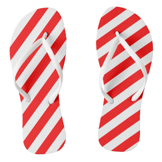 Red and White Large Size Diagonal Stripes Thongs (Footbed)