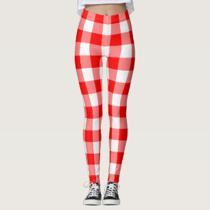 Red and White Large Size Gingham Checks Leggings