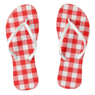 Red and White Large Size Gingham Checks Thongs