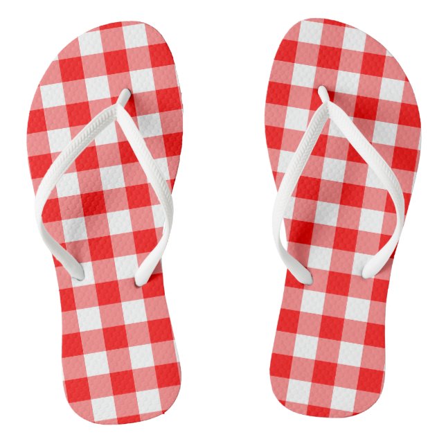Red and White Large Size Gingham Checks Thongs (Footbed)