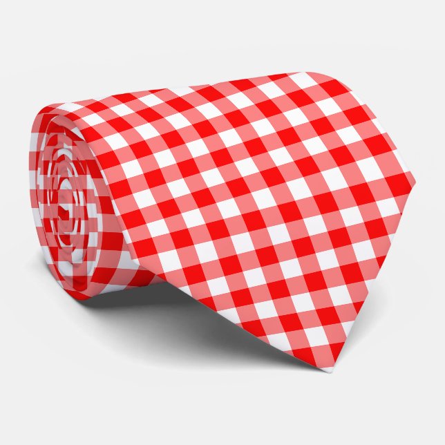 Red and White Large Size Gingham Checks Tie (Rolled)
