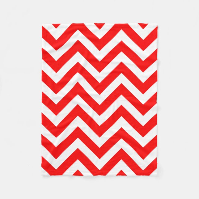 Red and White Large Size Horizontal Chevron Fleece Blanket (Front)