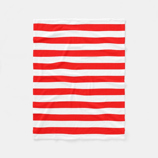 Red and White Large Size Horizontal Stripes Fleece Blanket (Front)