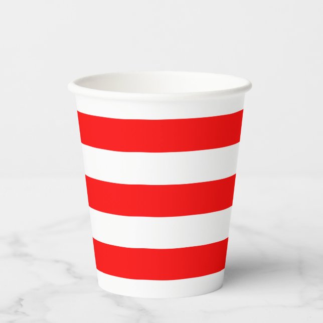 Red and White Large Size Horizontal Stripes Paper Cups (Front)