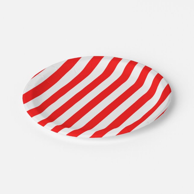 Red and White Large Size Stripes Paper Plate (Angled)