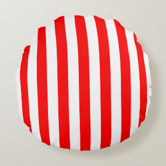 Red and White Large Size Stripes Round Cushion
