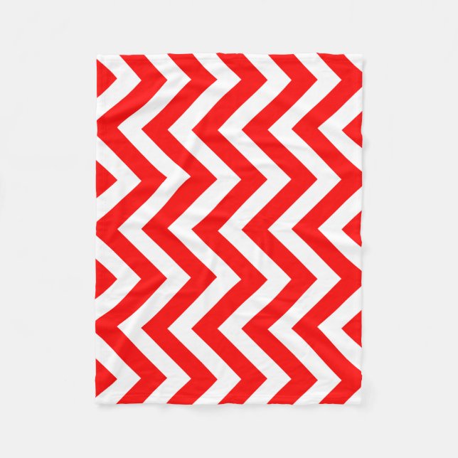 Red and White Large Size Vertical Chevron Fleece Blanket (Front)