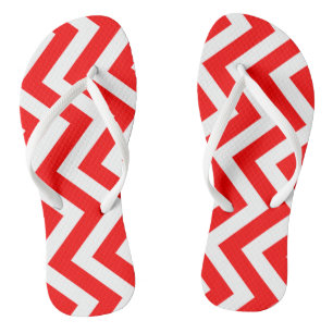 Red and White Large Size Vertical Chevron Stripes Thongs