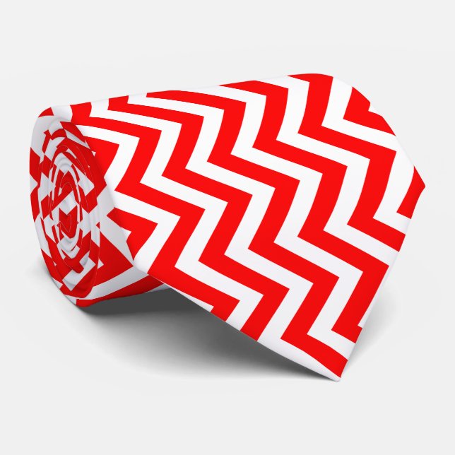 Red and White Large Size Vertical Chevron Tie (Rolled)