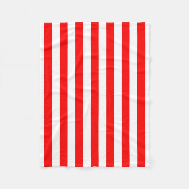 Red and White Large Size Vertical Stripes Fleece Blanket (Front)