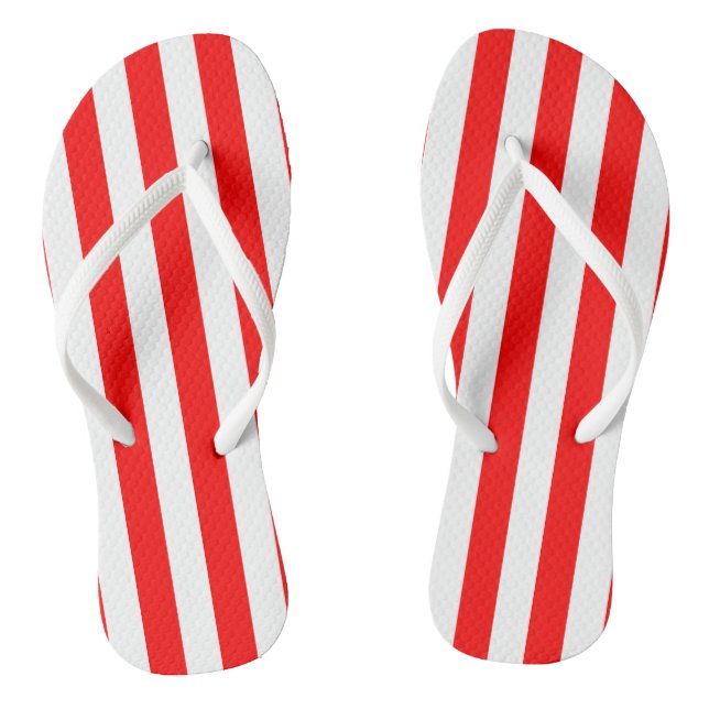 Red and White Large Size Vertical Stripes Thongs (Footbed)