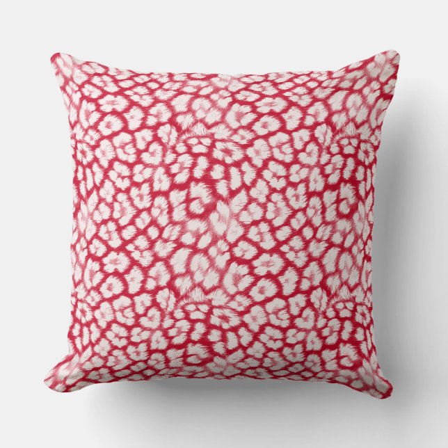 Red and white leopard print  cushion (Front)