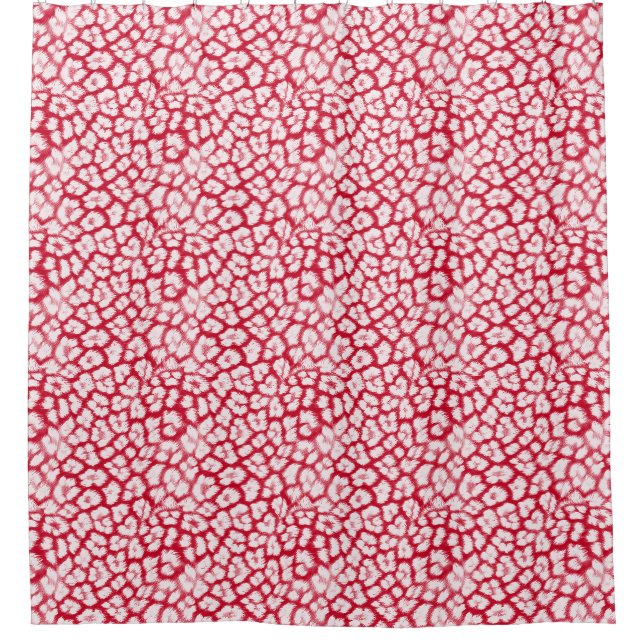 Red and white leopard print  shower curtain (Front)