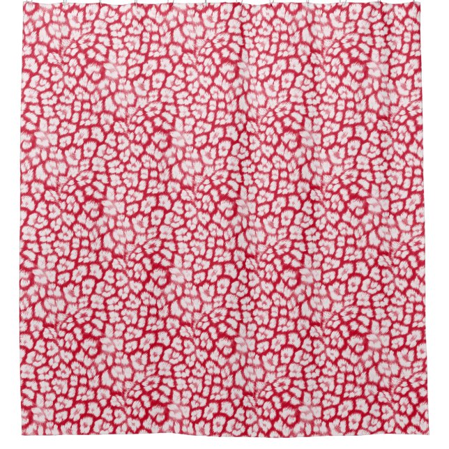 Red and white leopard print  shower curtain (Front)