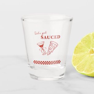 Red and White Let's Get Sauced Bachelorette Shot Glass