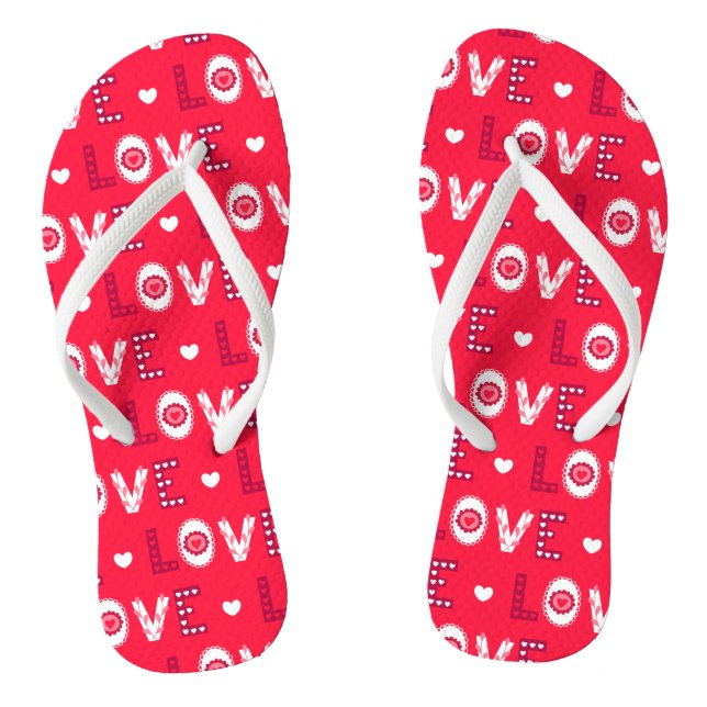Red And White Letters  Thongs (Footbed)