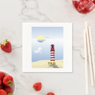 Red and White Lighthouse Coastal Napkin