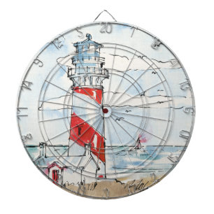 Red and White Lighthouse Scene Dartboard
