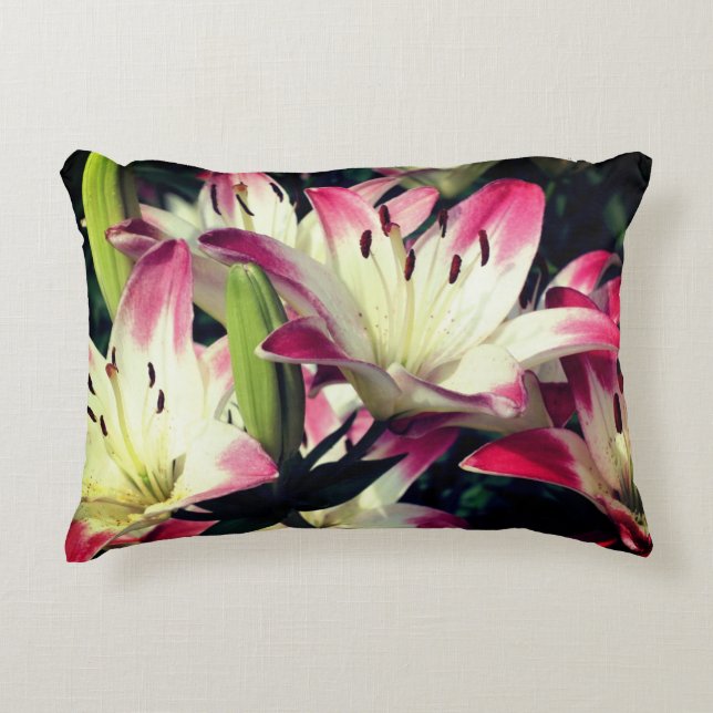 Red And White Lily Flowers  Decorative Cushion (Front)
