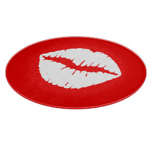 Red and White Lipstick Cutting Board