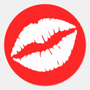Red and White Lipstick Print Classic Round Sticker