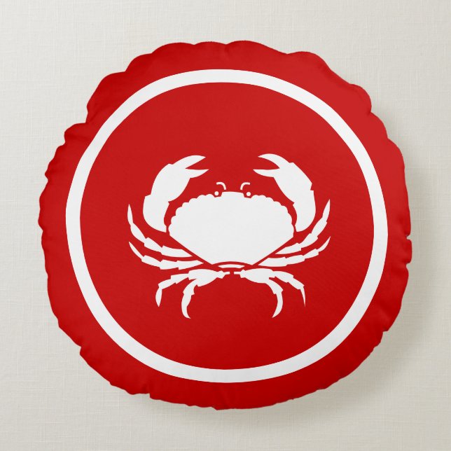 Red  and white Lobster CRAB and lobster Round Cushion (Front)