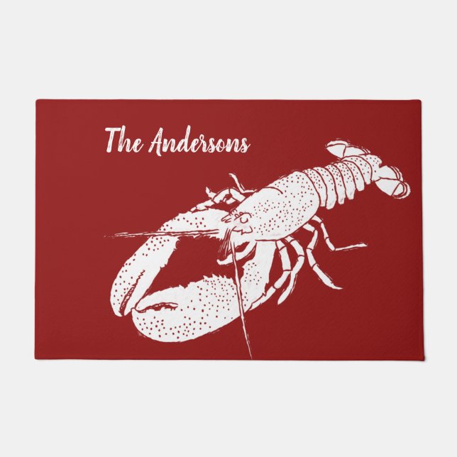 Red and White Lobster Personalised Doormat (Front)