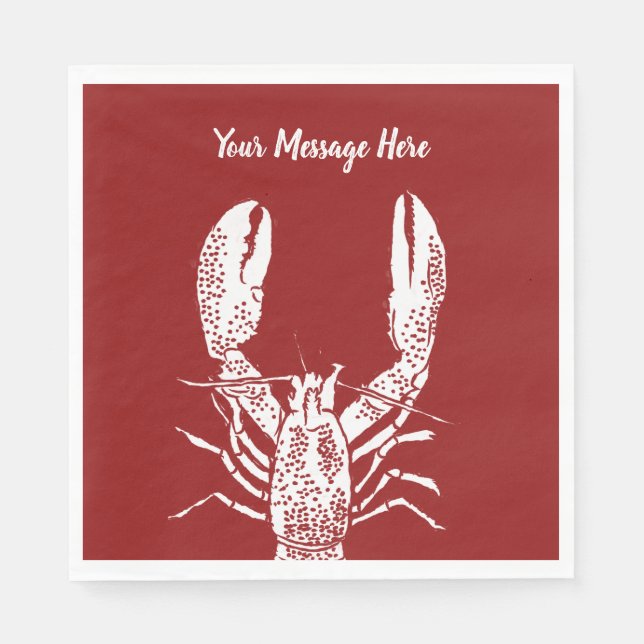 Red and White Lobster Personalised Napkin (Front)