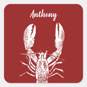 Red and White Lobster Personalised Square Sticker