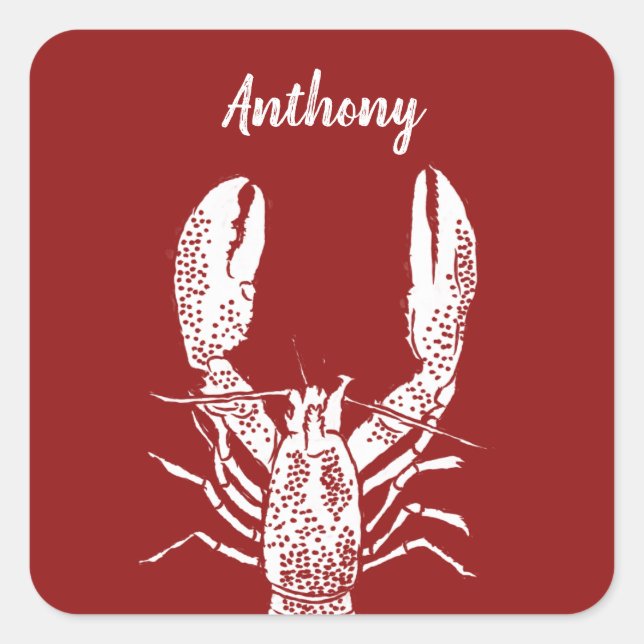 Red and White Lobster Personalised Square Sticker (Front)