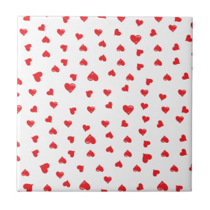 Red and White Love Heart Ceramic Tile