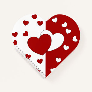 Red And White Love Hearts Heart-Shaped Notebook