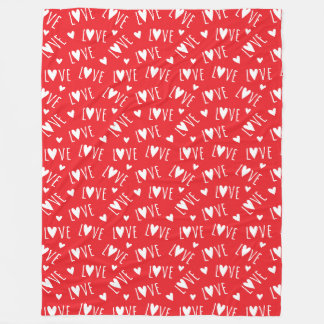 Red and White LOVE Script Fleece Blanket