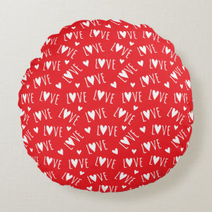 Red and White LOVE Script Round Cushion