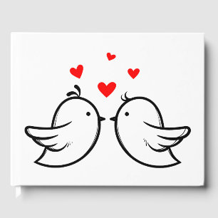 Red And White Lovebirds & Hearts - Wedding Party Guest Book