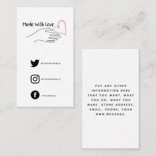 Red and white made with love heart, social links enclosure card