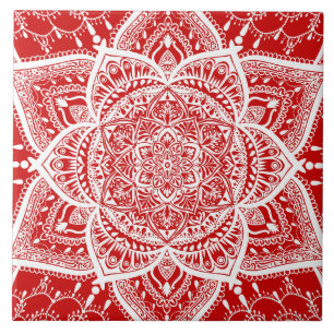 Red and White Mandala - Loergann in Cherry Ceramic Tile