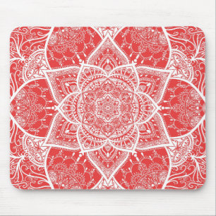 Red and White Mandala - Loergann in Goji Berry Mouse Pad