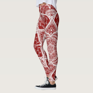 Red and White Mandala - Loergann in Raspberry Leggings