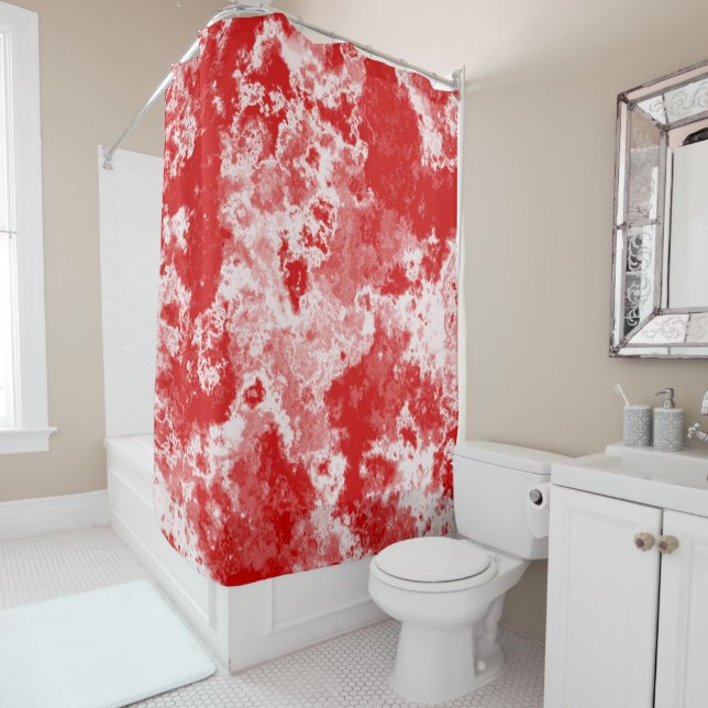 Red and White Marble abstract Shower Curtain (In Situ)