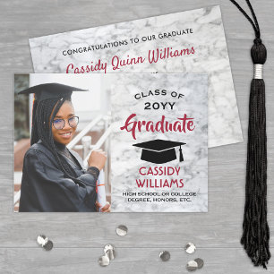 Red and White Marble Class Year Graduation Photo Invitation
