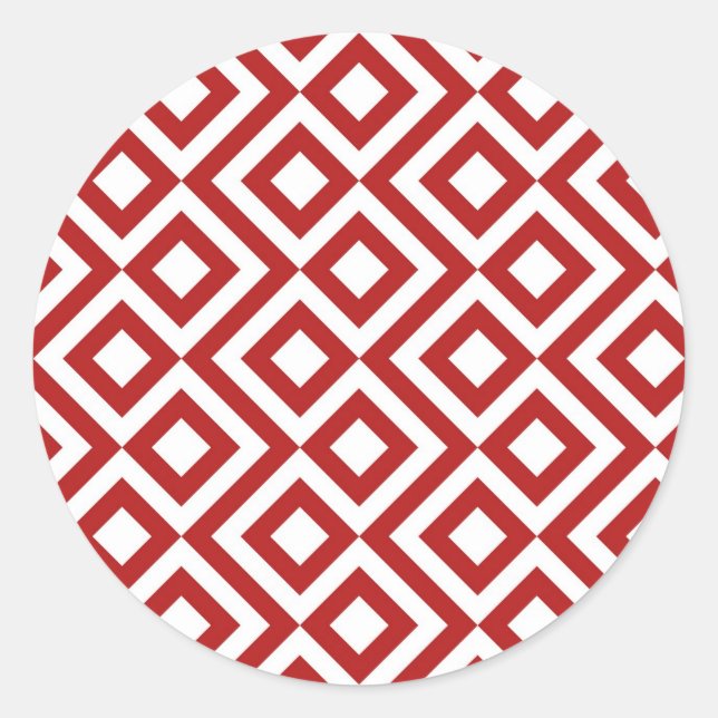 Red and White Meander Classic Round Sticker (Front)