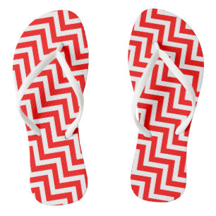 Red and White Medium Diagonal Chevron Stripes Thongs