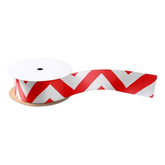 Red and White Medium Horizontal Chevron Ribbon Satin Ribbon (Spool)