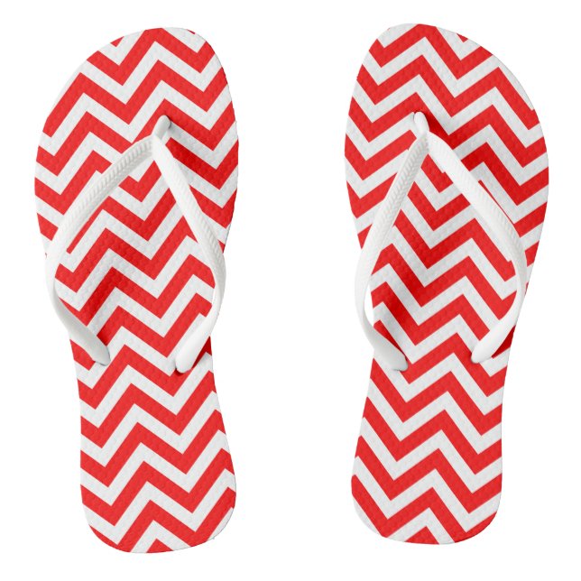 Red and White Medium Size Chevron Stripes Thongs (Footbed)
