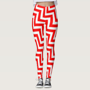 Red and White Medium Size Diagonal Chevron Leggings