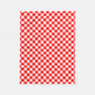 Red and White Medium Size Diagonal Gingham Checks Fleece Blanket