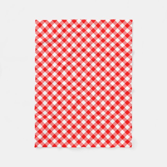 Red and White Medium Size Diagonal Gingham Checks Fleece Blanket (Front)