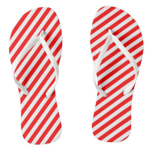 Red and White Medium Size Diagonal Stripes Thongs