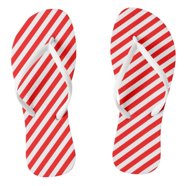 Red and White Medium Size Diagonal Stripes Thongs (Footbed)